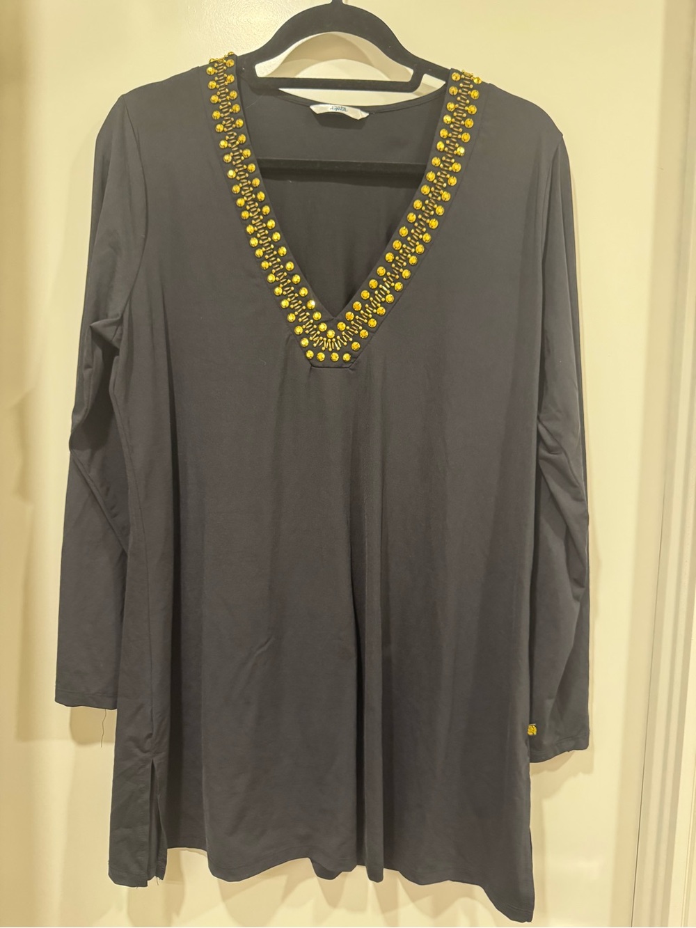 La Vie En Rose Black Tunic with Gold Beading